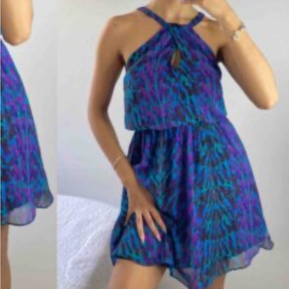 Express Sz S halter dress sleeveless keyhole front & back elastic waist dress‎ - Picture 1 of 10